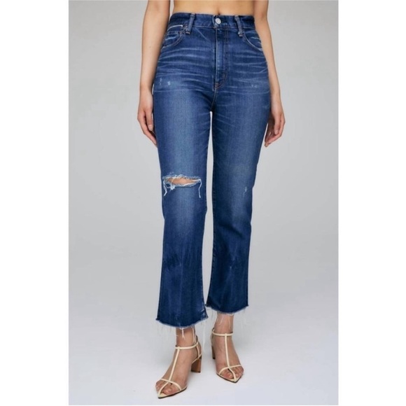 Moussy Vintage Rhode Cropped Flare High Rise Distressed Jeans Size 26 NEW